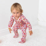 Bestaroo Blush Bloom Footie Pajama For Babies With Zipper Front And Fold Over Cuffs - 
