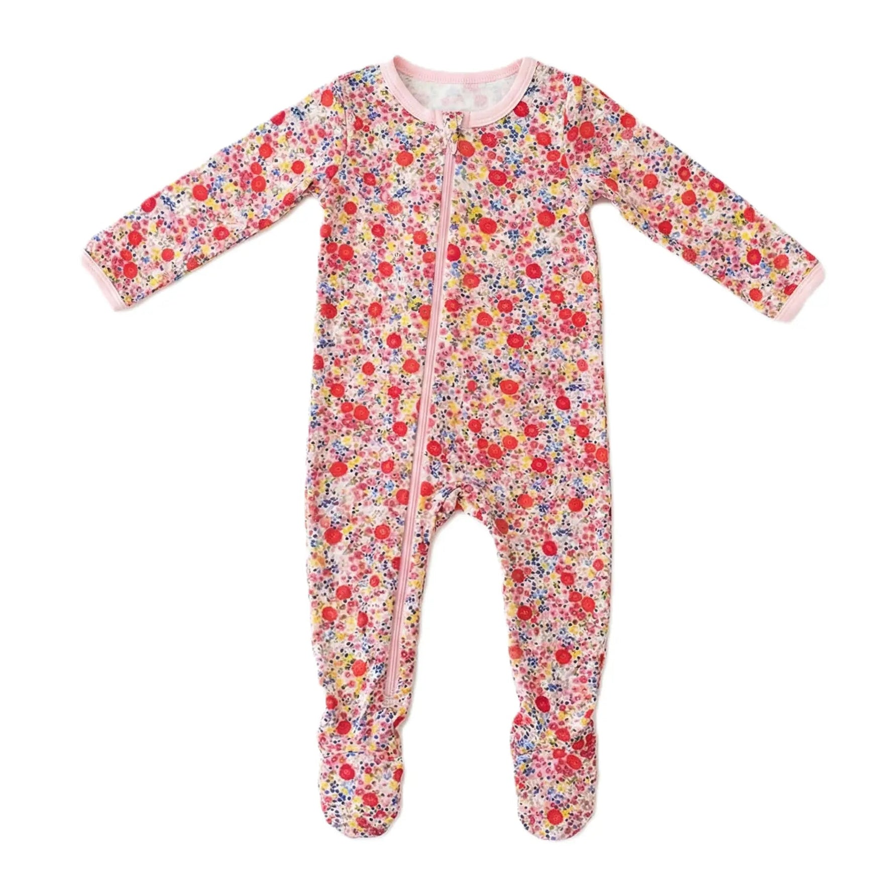 Bestaroo Blush Bloom Footie Pajama For Babies With Zipper Front And Fold Over Cuffs - 