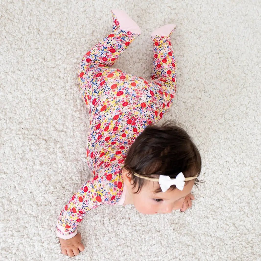 Bestaroo Blush Bloom Footie Pajama For Babies With Zipper Front And Fold Over Cuffs - 