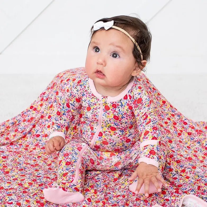 Bestaroo Blush Bloom Footie Pajama For Babies With Zipper Front And Fold Over Cuffs - 
