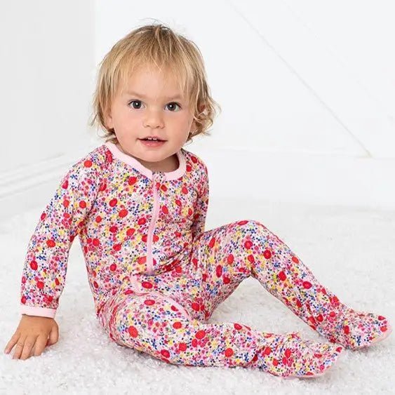 Bestaroo Blush Bloom Footie Pajama For Babies With Zipper Front And Fold Over Cuffs - 