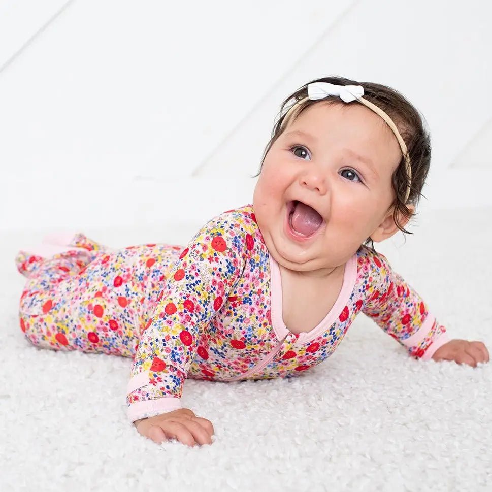 Bestaroo Blush Bloom Footie Pajama For Babies With Zipper Front And Fold Over Cuffs - 