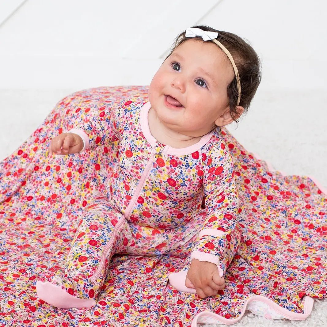 Bestaroo Blush Bloom Footie Pajama For Babies With Zipper Front And Fold Over Cuffs - 