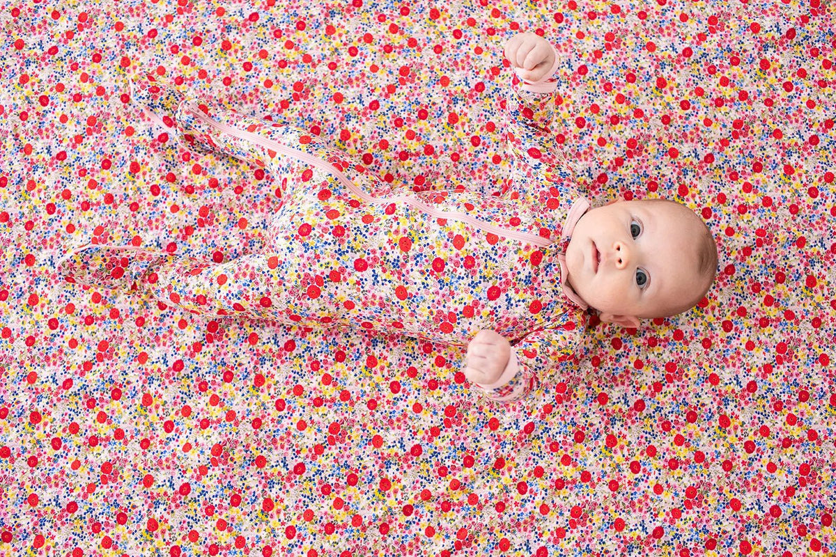 Bestaroo Blush Bloom Footie Pajama For Babies With Zipper Front And Fold Over Cuffs - 