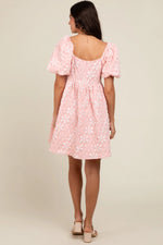 PinkBlush Blush Floral Embossed Puff Sleeve Dress - 