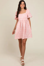 PinkBlush Blush Floral Embossed Puff Sleeve Dress - 