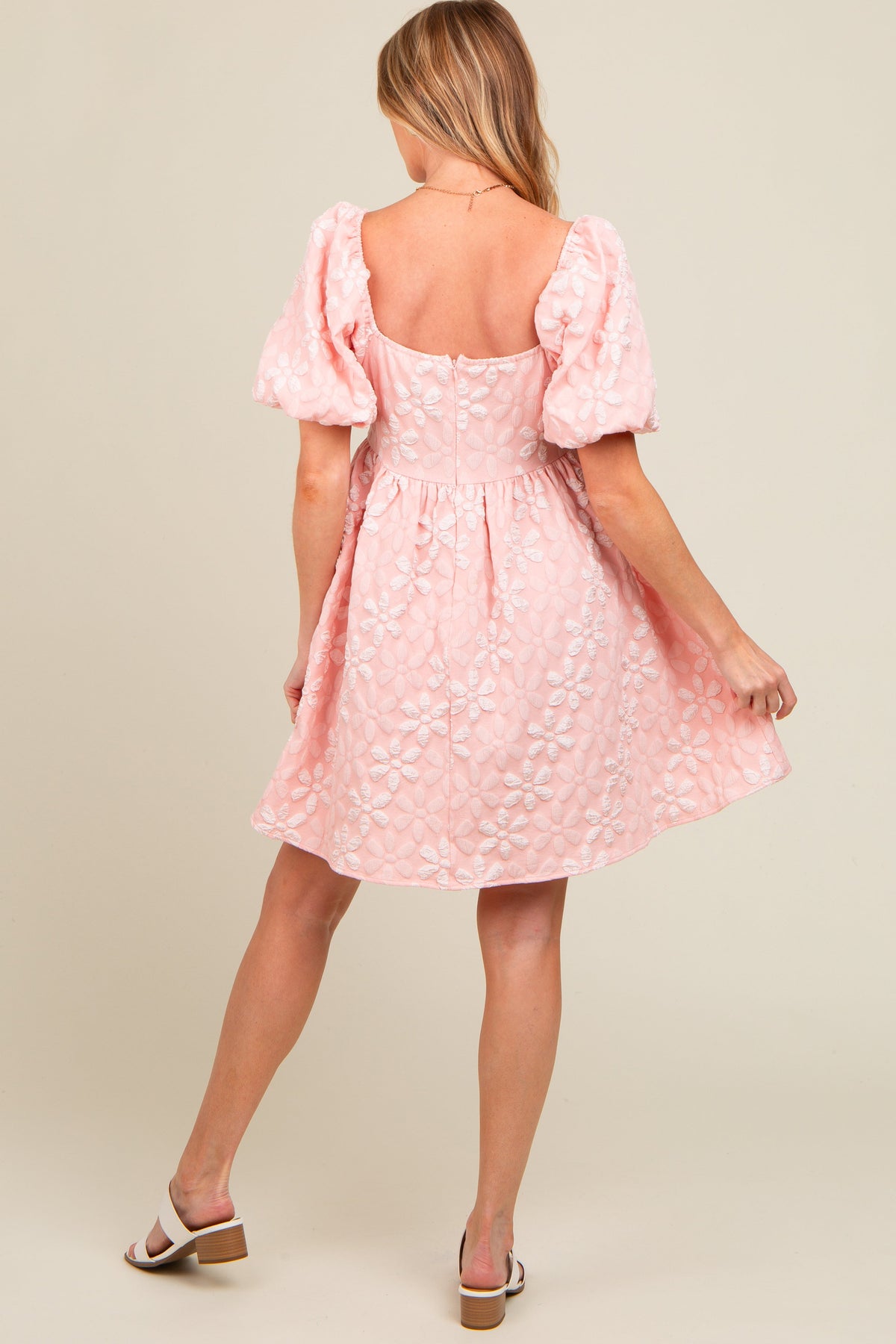 PinkBlush Blush Floral Embossed Puff Sleeve Maternity DressEveretts Place