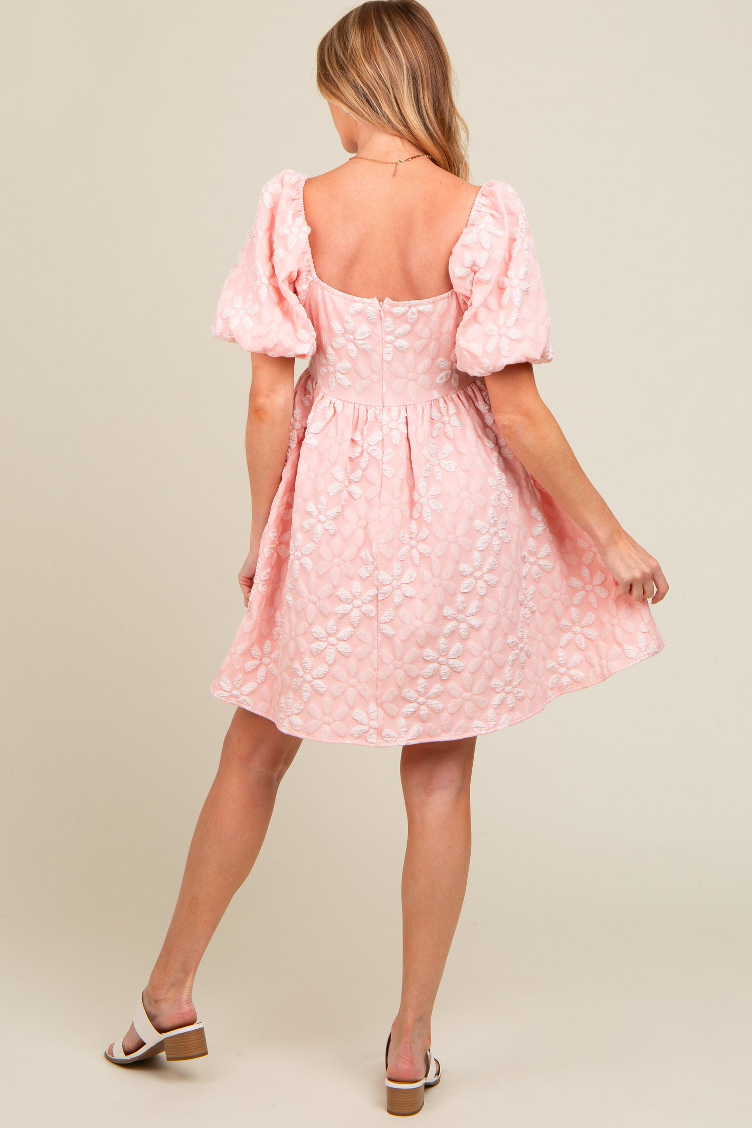 PinkBlush Blush Floral Embossed Puff Sleeve Maternity DressEveretts Place