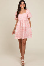 PinkBlush Blush Floral Embossed Puff Sleeve Maternity DressEveretts Place