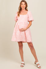 PinkBlush Blush Floral Embossed Puff Sleeve Maternity DressEveretts Place