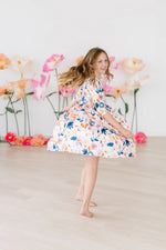 Mila & Rose ® Blush Peony 3/4 Sleeve Pocket Twirl Dress - 