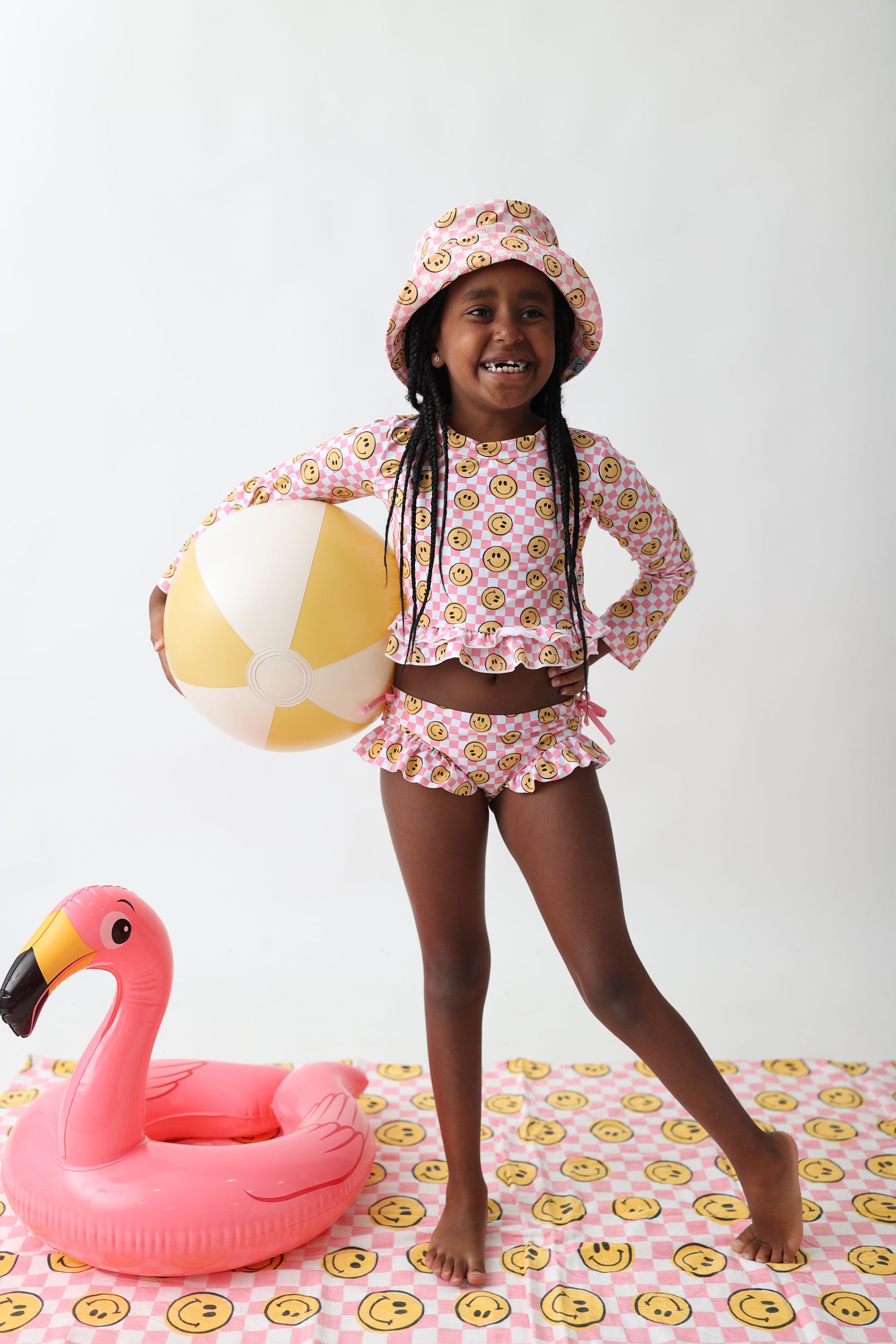 DREAM BIG LITTLE CO BLUSHIN' CHECKERS DREAM RASH GUARD RUFFLE TWO - PIECE SWIM SUITEveretts Place