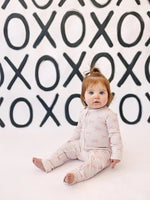 Little Joy Co. Blushing Bows Ribbed Bamboo Zippy Romper With Foldover Feet - Everetts Place Boutique - 