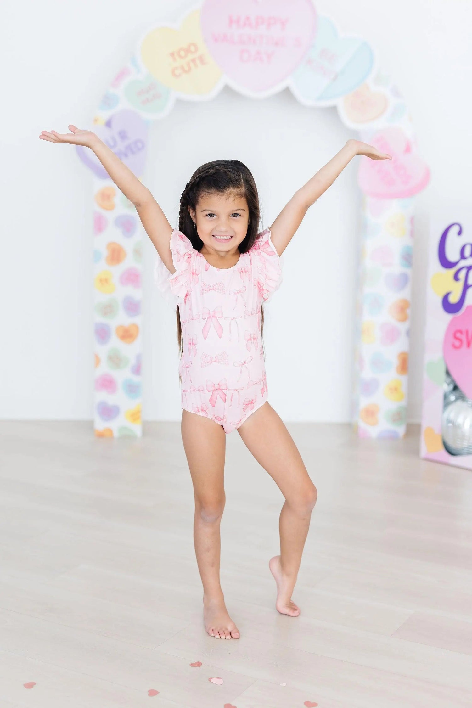 Mila & Rose ® Blushing Bows S/S Flutter Sleeve Leotard - 