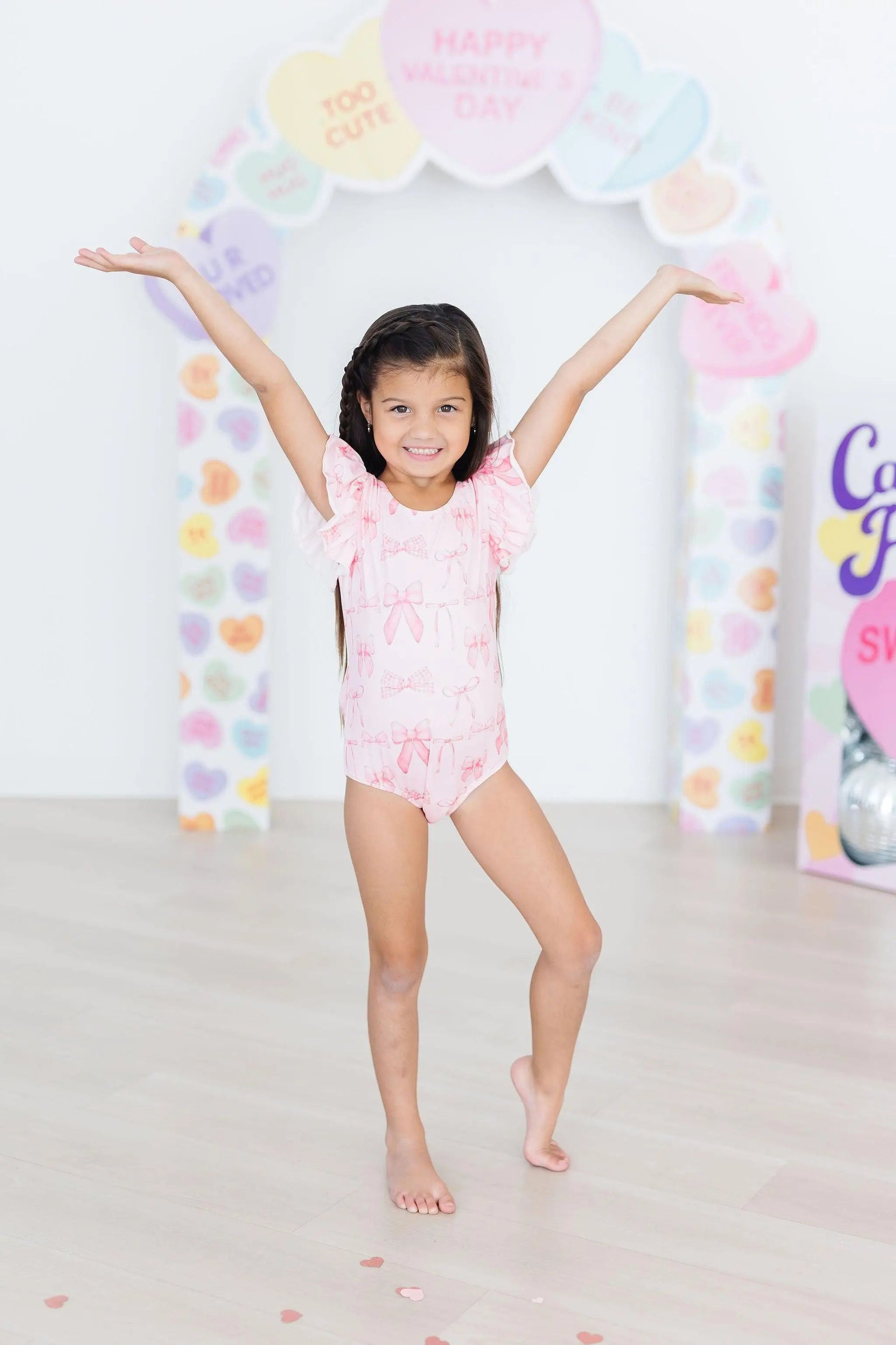 Mila & Rose ® Blushing Bows S/S Flutter Sleeve Leotard - 