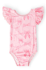Mila & Rose ® Blushing Bows S/S Flutter Sleeve Leotard - 