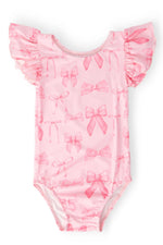 Mila & Rose ® Blushing Bows S/S Flutter Sleeve Leotard - 