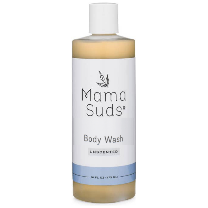 MamaSuds body wash soap bottle, unscented, 16 fluid ounces, BPA-free, recyclable.