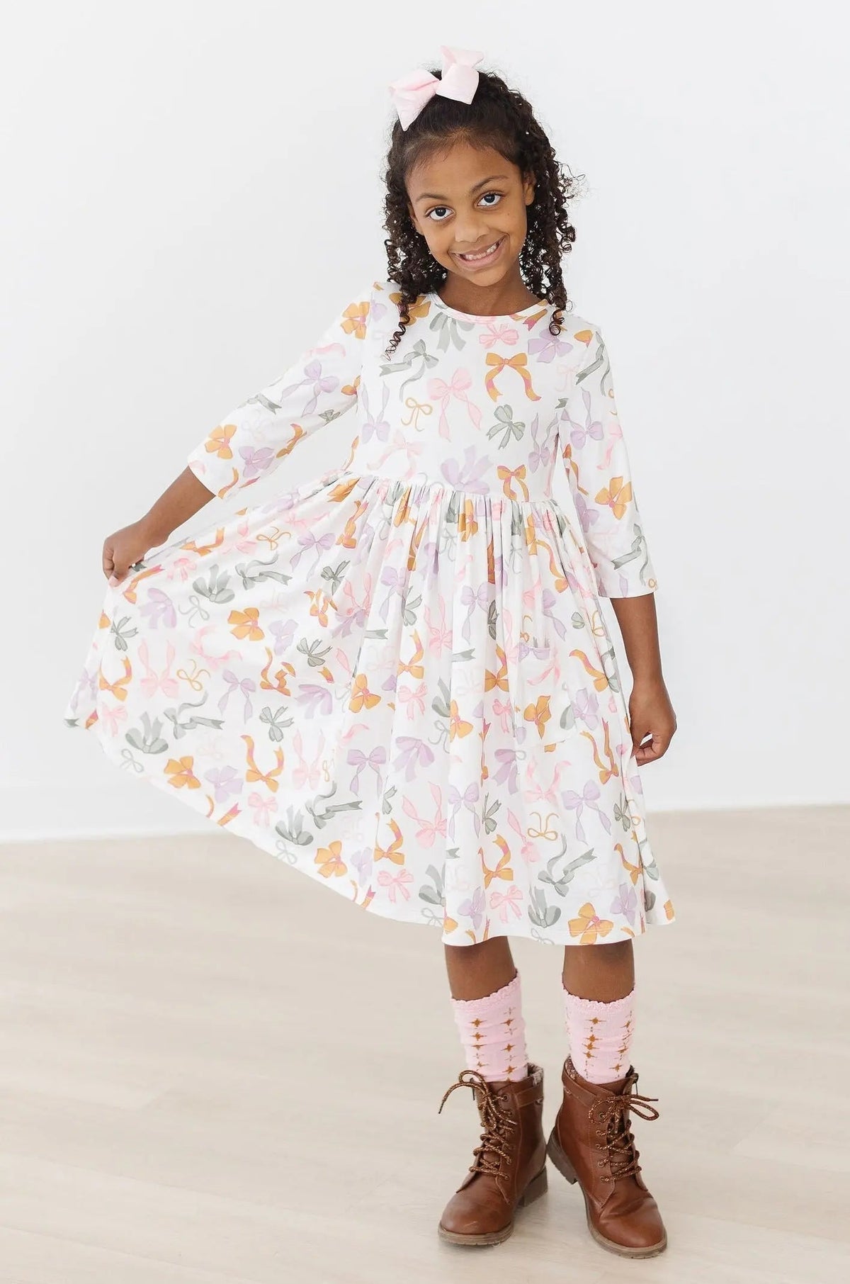 Mila & Rose ® Boho Bows 3/4 Sleeve Pocket Twirl Dress - 