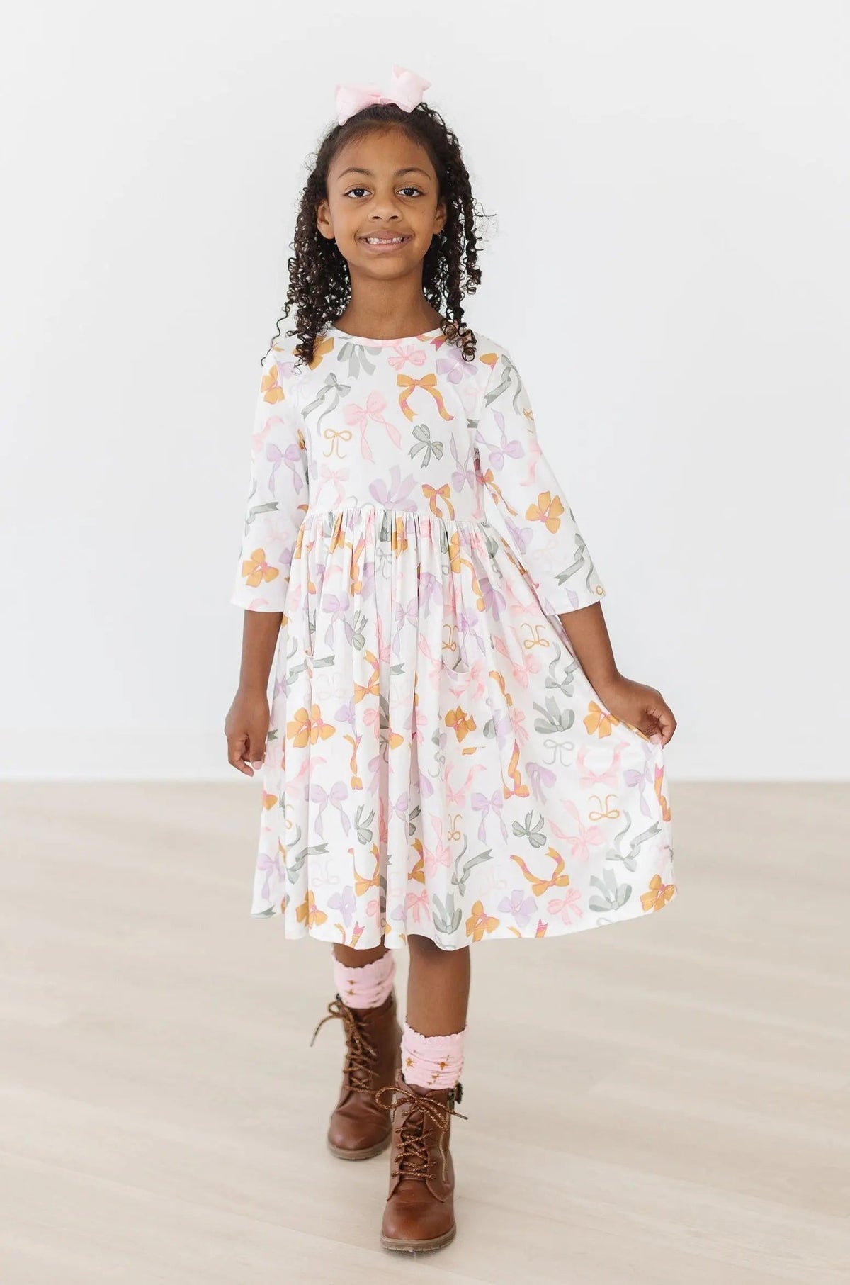 Mila & Rose ® Boho Bows 3/4 Sleeve Pocket Twirl Dress - 