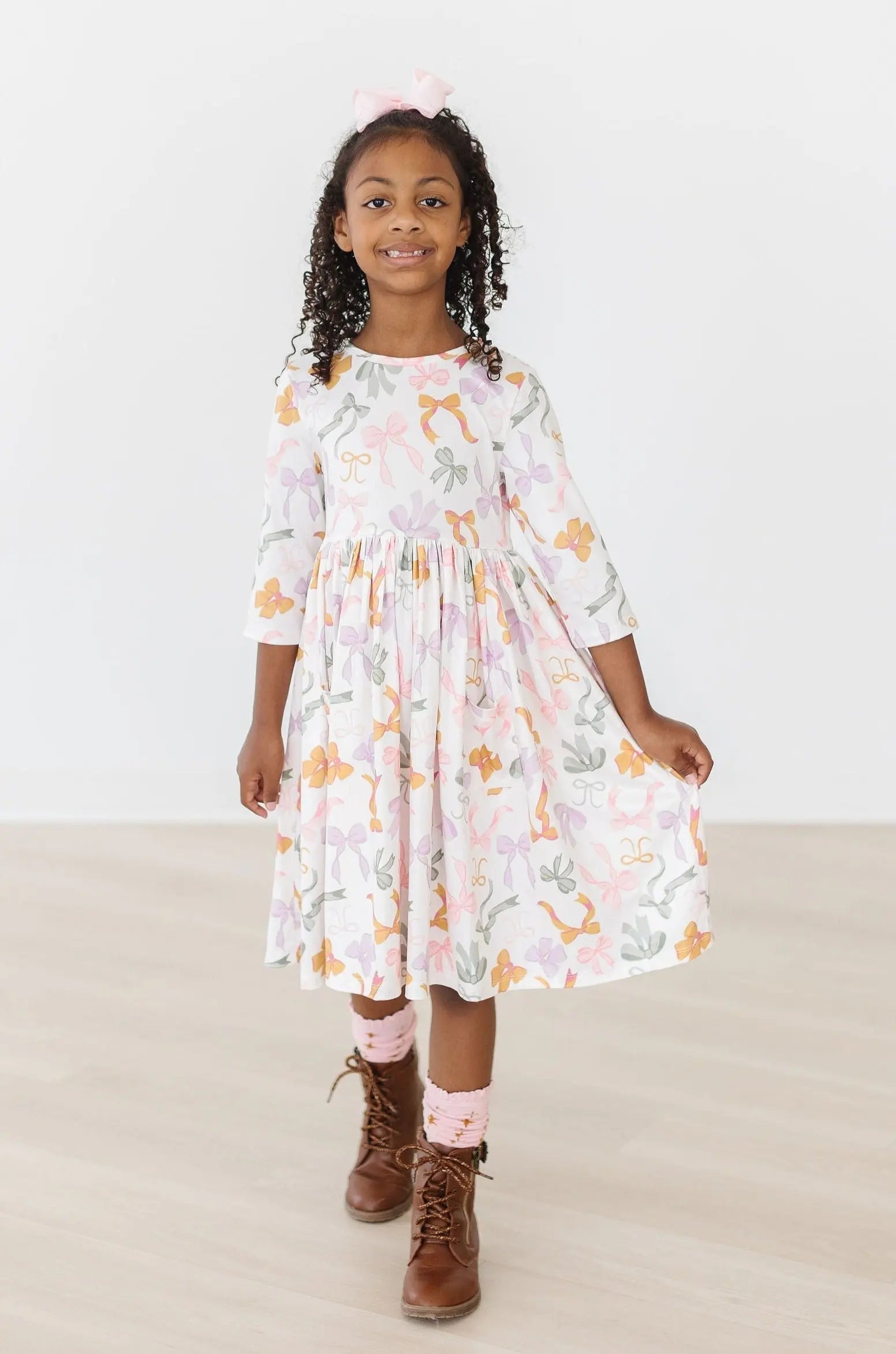 Mila & Rose ® Boho Bows 3/4 Sleeve Pocket Twirl Dress - 