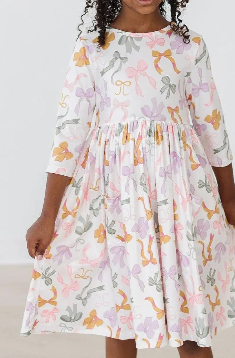 Mila & Rose ® Boho Bows 3/4 Sleeve Pocket Twirl Dress - 