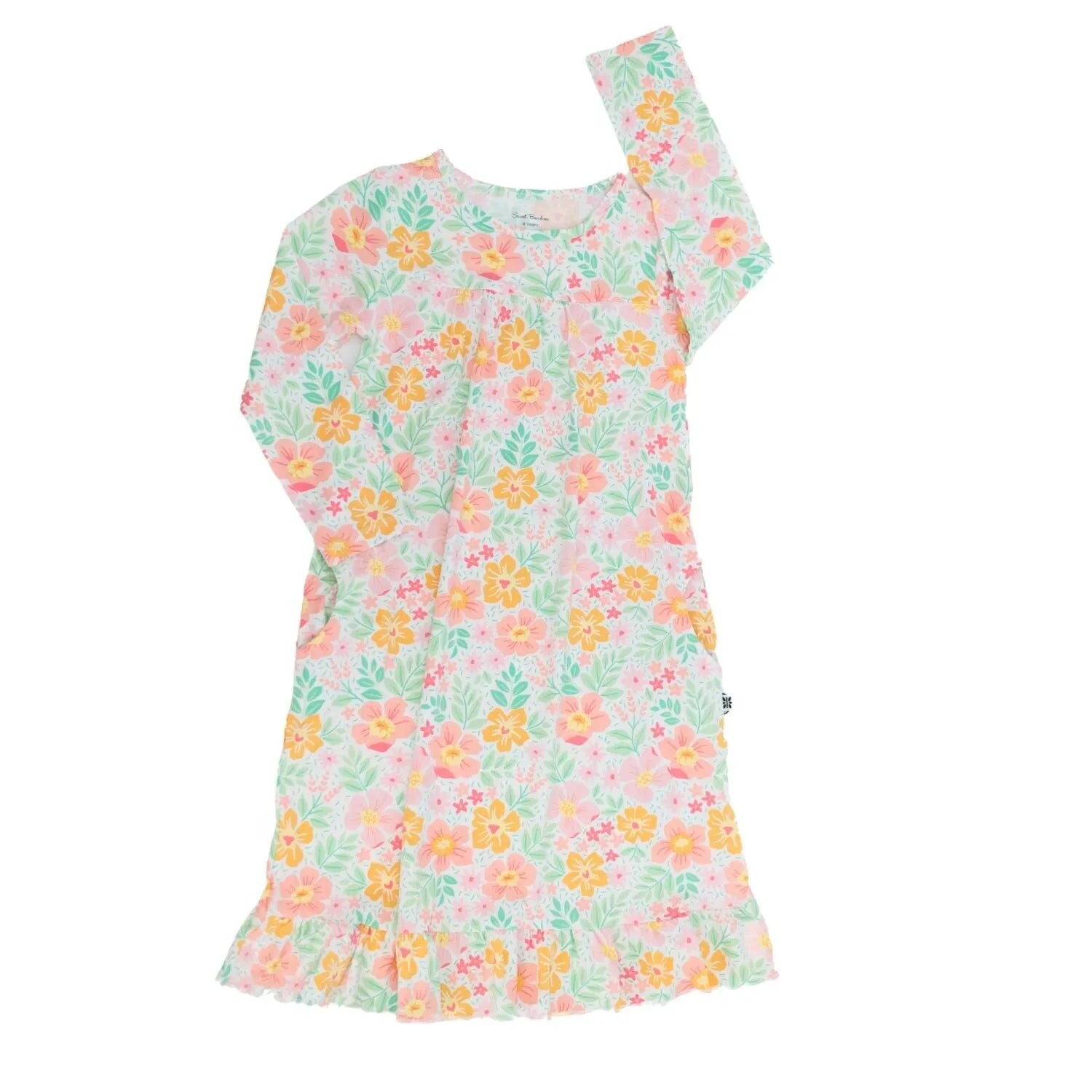 Boho Dress for Girls with Ruffles and Pockets Tea Length Long Sleeve Design Sweet Bamboo