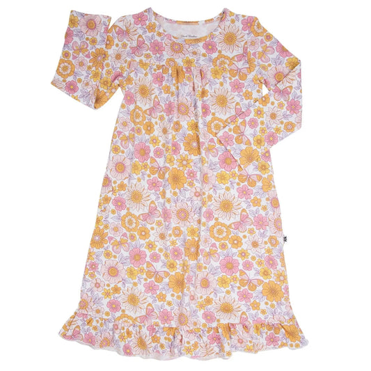 Retro Vintage Floral Boho Dress for Girls with Ruffles and Pockets Sweet Bamboo