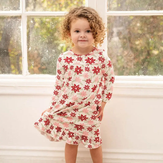 Little Girls Boho Dress with Ruffles Long Sleeves and Double Sided Pockets Sweet Bamboo