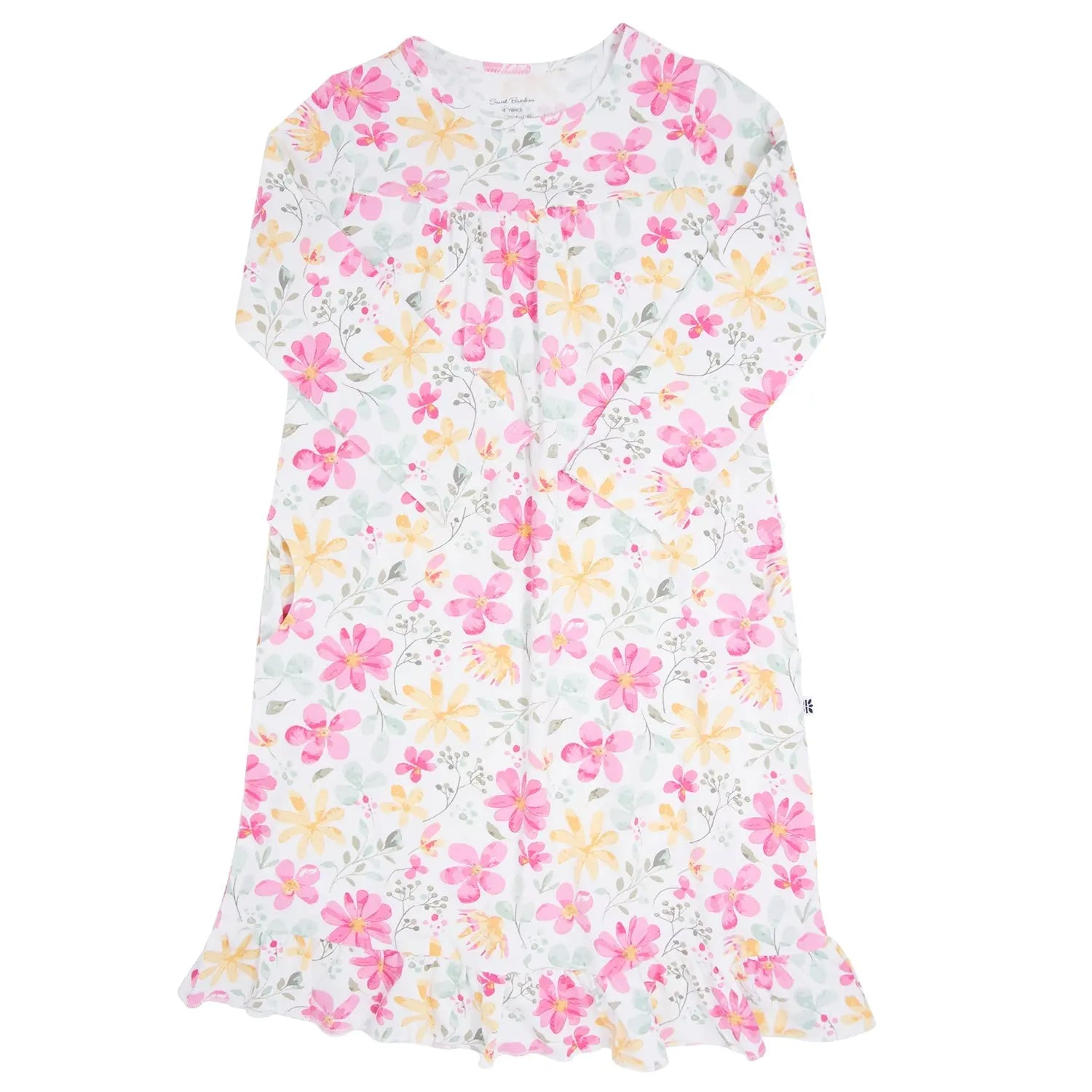 Boho Dress for Girls with Ruffles and Pockets Tea Length Long Sleeve Flex Neckline Sweet Bamboo