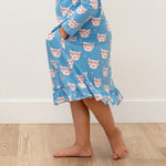 Sweet Bamboo Pretty Pink Cat Boho Dress with Ruffles and Pockets for Girls - Boho Dress Aisle