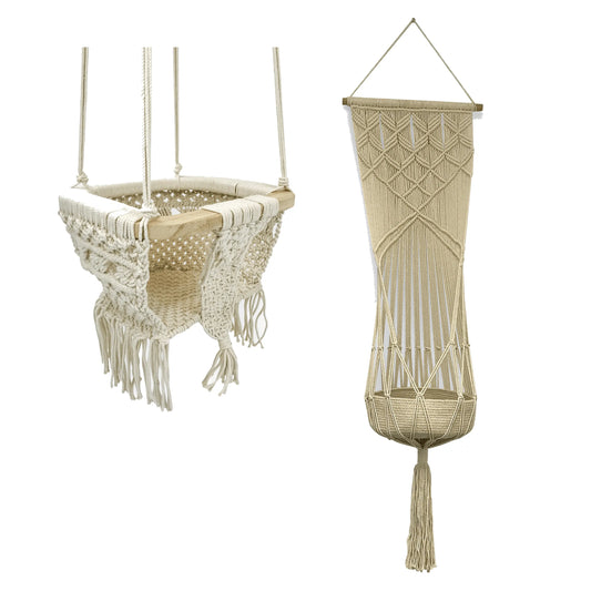 Boho Bundle Macrame Swing and Toy Basket Set Finn + Emma