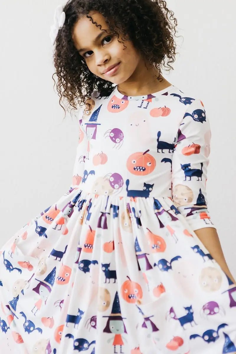 Mila & Rose ® Boo Crew 3/4 Sleeve Pocket Twirl Dress - 