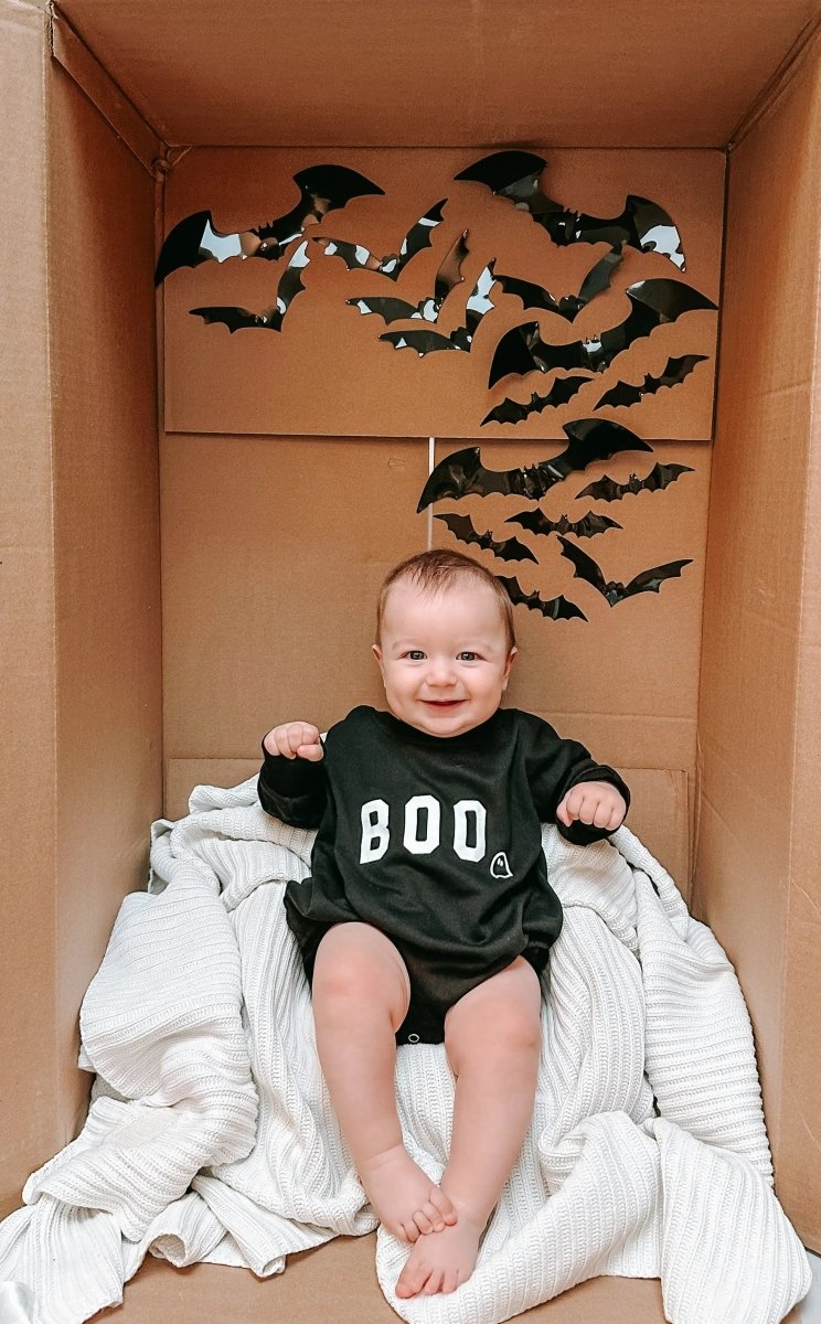 Little Joy Co. Boo Graphic Oversized Sweatshirt Romper With Snap Closure - Everetts Place Boutique - 