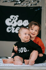 Little Joy Co. Boo Graphic Oversized Sweatshirt Romper With Snap Closure - Everetts Place Boutique - 