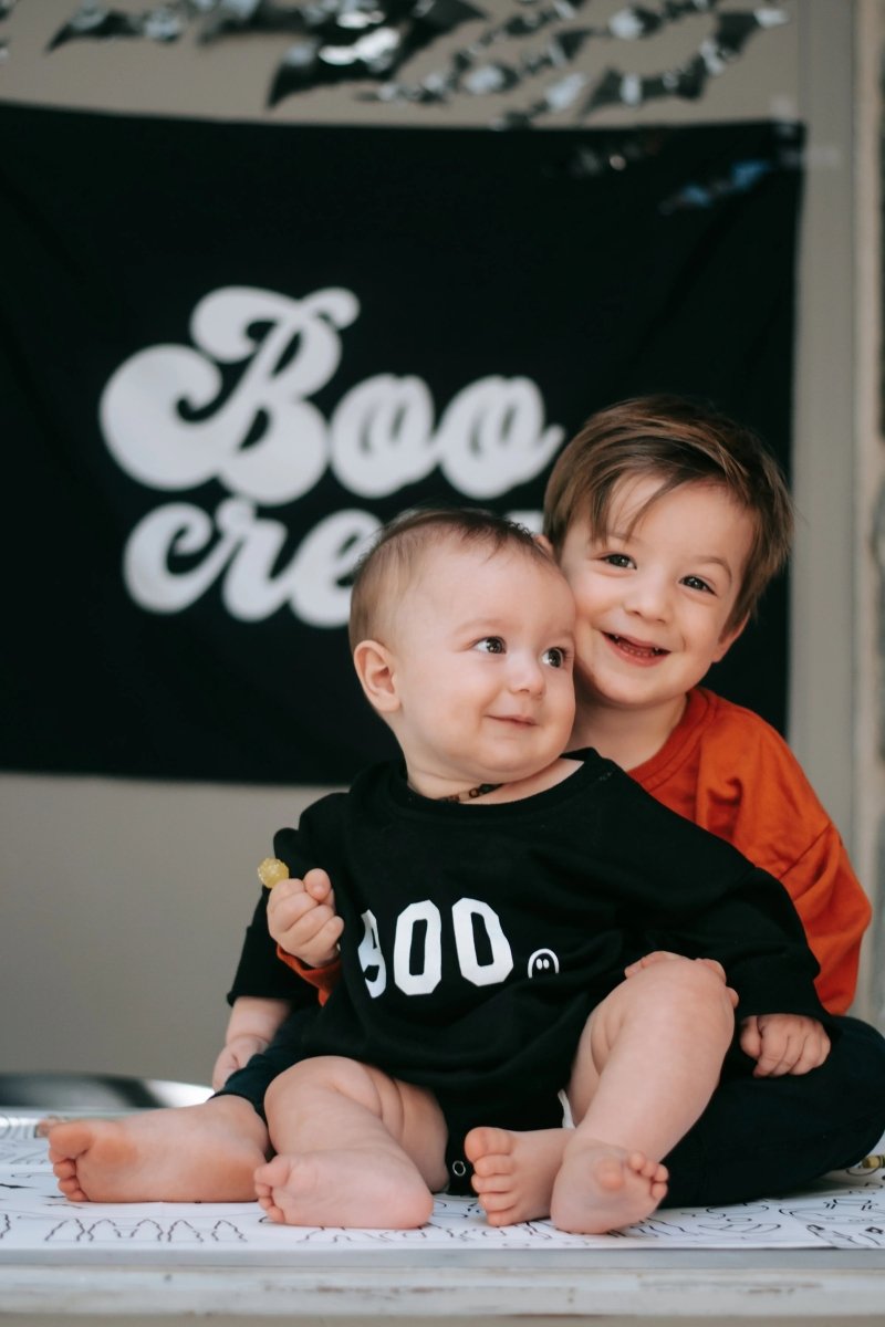 Little Joy Co. Boo Graphic Oversized Sweatshirt Romper With Snap Closure - Everetts Place Boutique - 