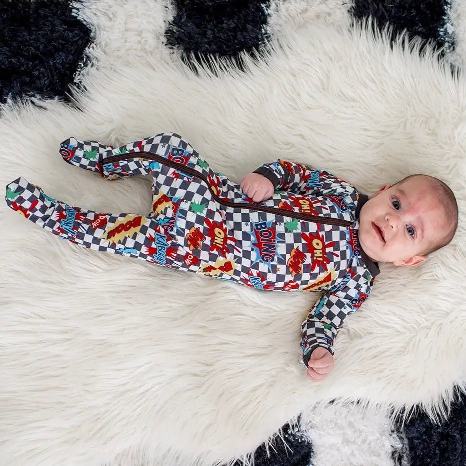 Bestaroo Boomin Checks Footie Bamboo Baby Onesie With 2 Way Zipper - 