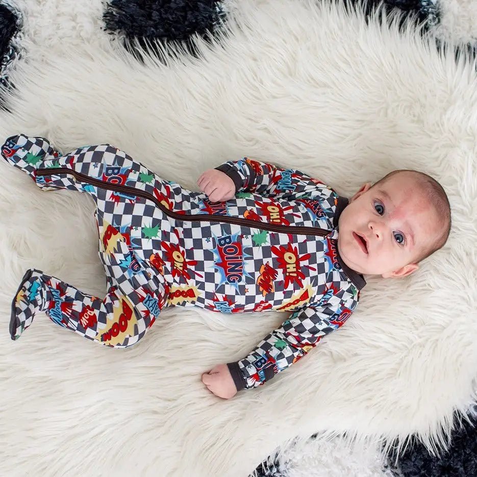 Bestaroo Boomin Checks Footie Bamboo Baby Onesie With 2 Way Zipper - 