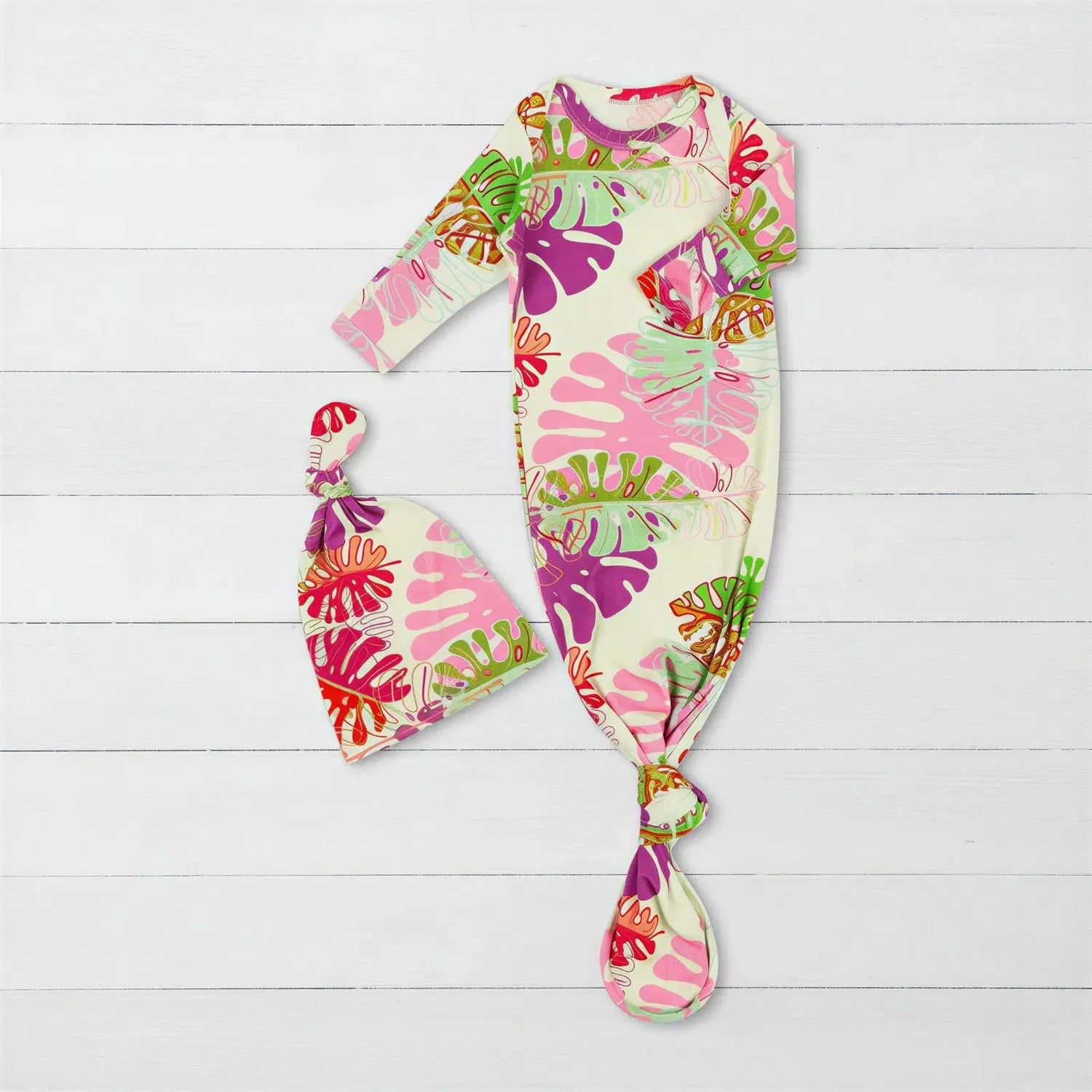 Botanical Bliss Gown & Hat - Baby & Toddler Clothing, Textile, Pink, Pattern, Dress | Everetts Place