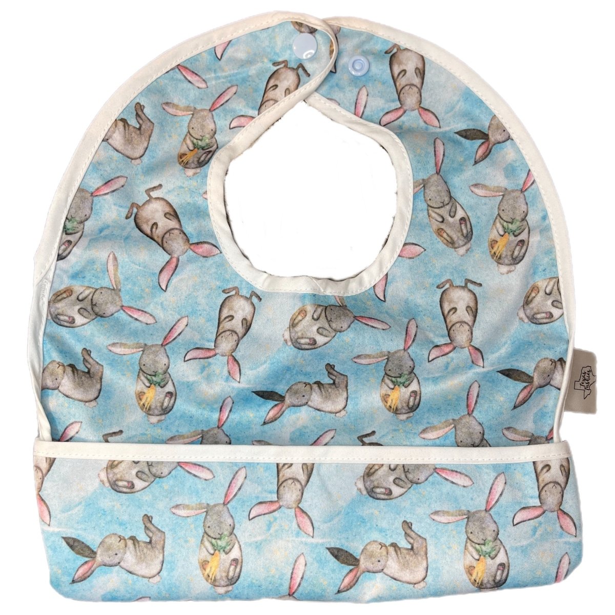 Texas Tushies Bouncing Bunnies Baby Bib with Pocket and Water Resistant Design - 