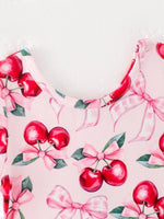 Rylee Faith Designs Bow Cherry Cute Girls Dress with Comfortable Fit and Adorable Print - Everetts Place Boutique - 