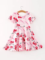 Rylee Faith Designs Bow Cherry Cute Girls Dress with Comfortable Fit and Adorable Print - Everetts Place Boutique - 