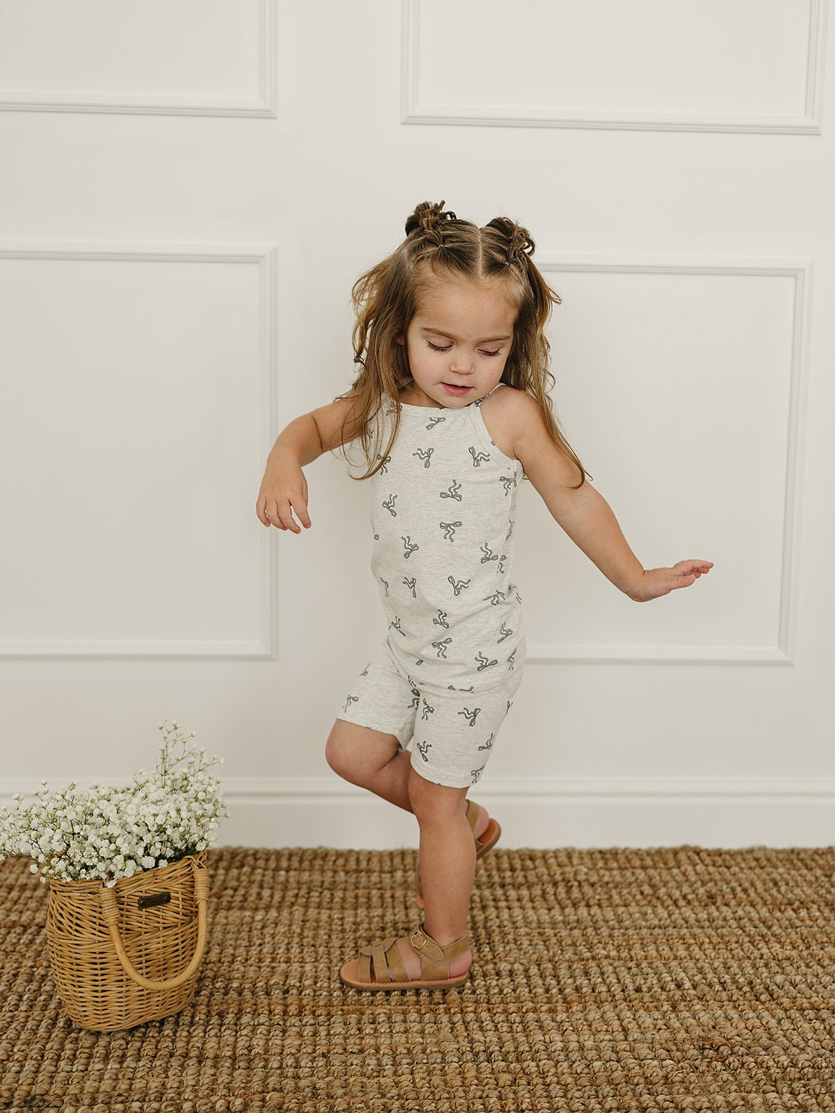 Mebie Baby Bow Tank Top and Biker Shorts Set for Toddlers and Kids - 