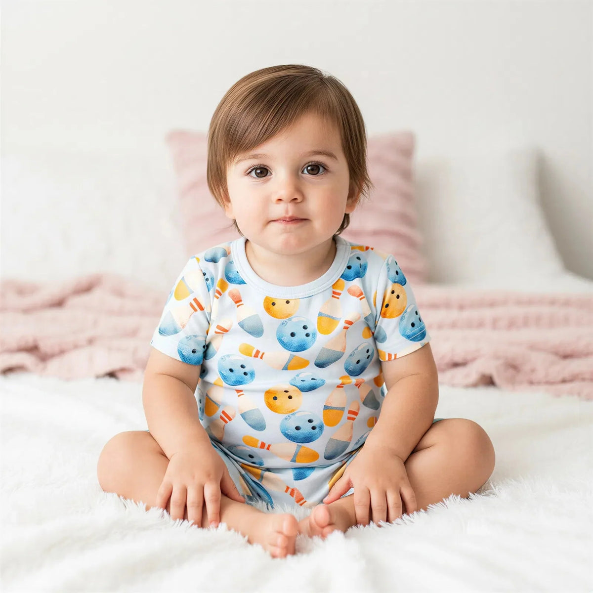 Soft Bamboo Bowling Shorts Two-Piece Pajama Set