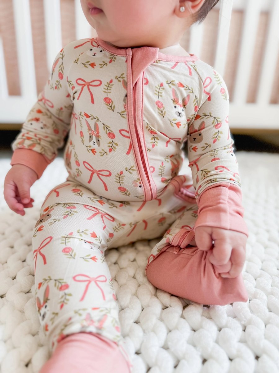 Dreamlet Bows and Bunnies Convertible Zip Footies for Babies - Everetts Place Boutique - 