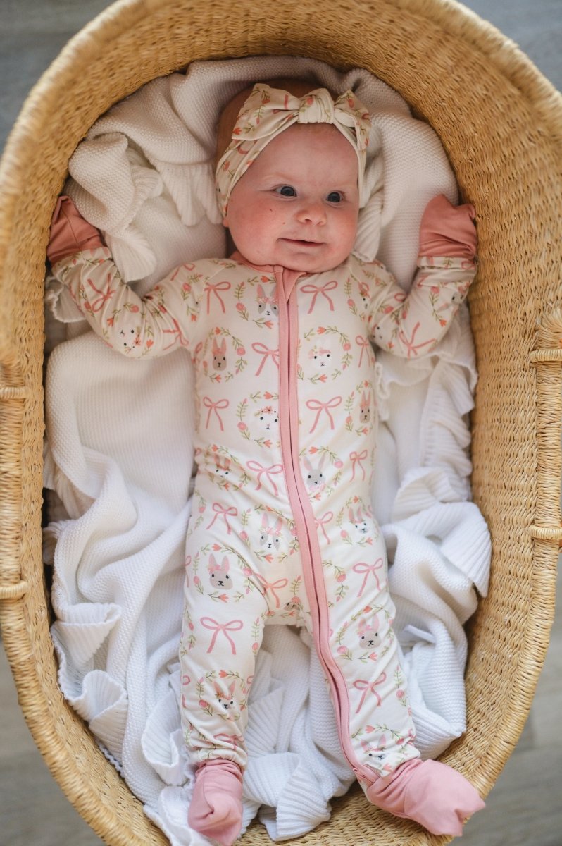 Dreamlet Bows and Bunnies Convertible Zip Footies for Babies - Everetts Place Boutique - 