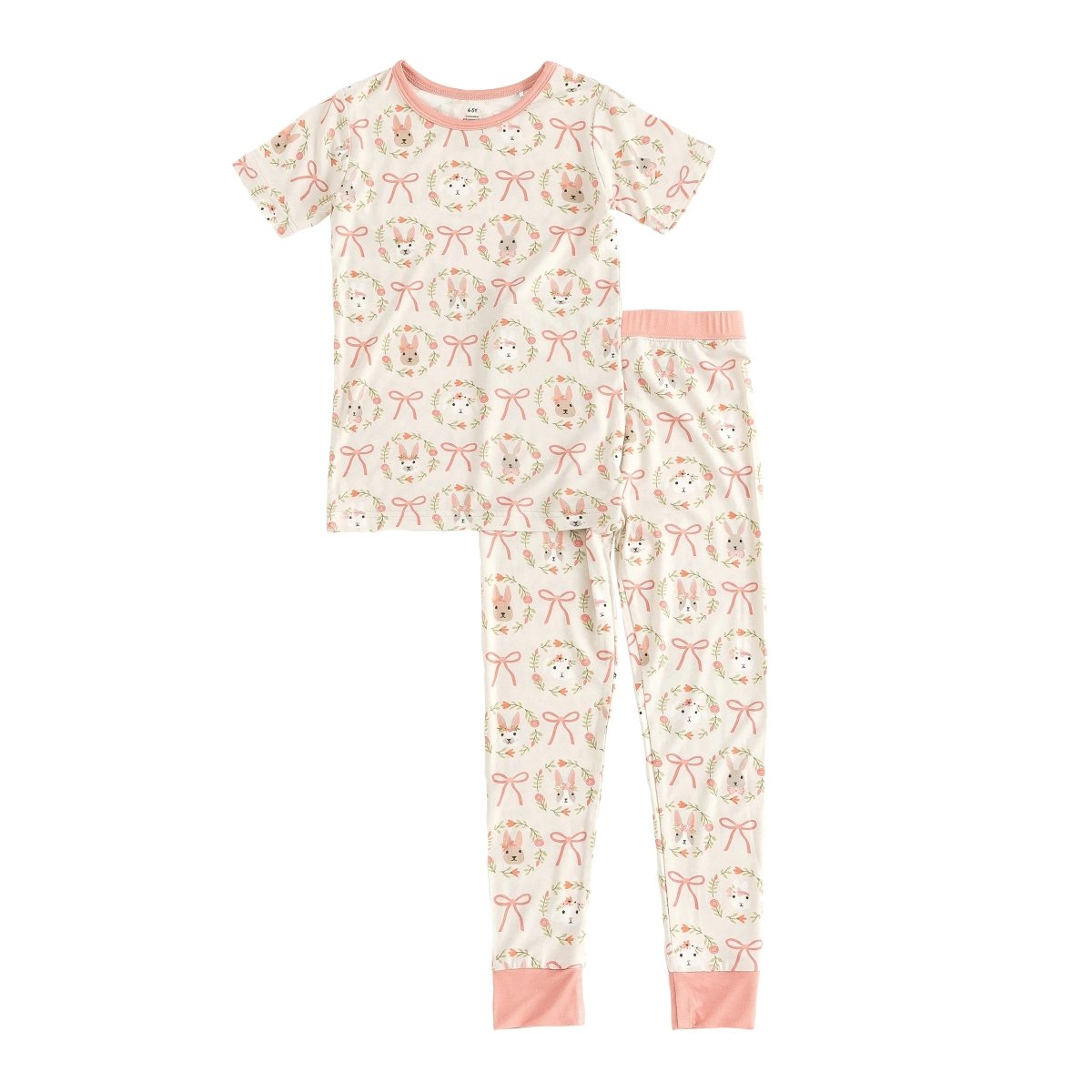 Dreamlet Bows And Bunnies Short Sleeve PJ Pink Two Piece Buttery Soft - Everetts Place Boutique - 