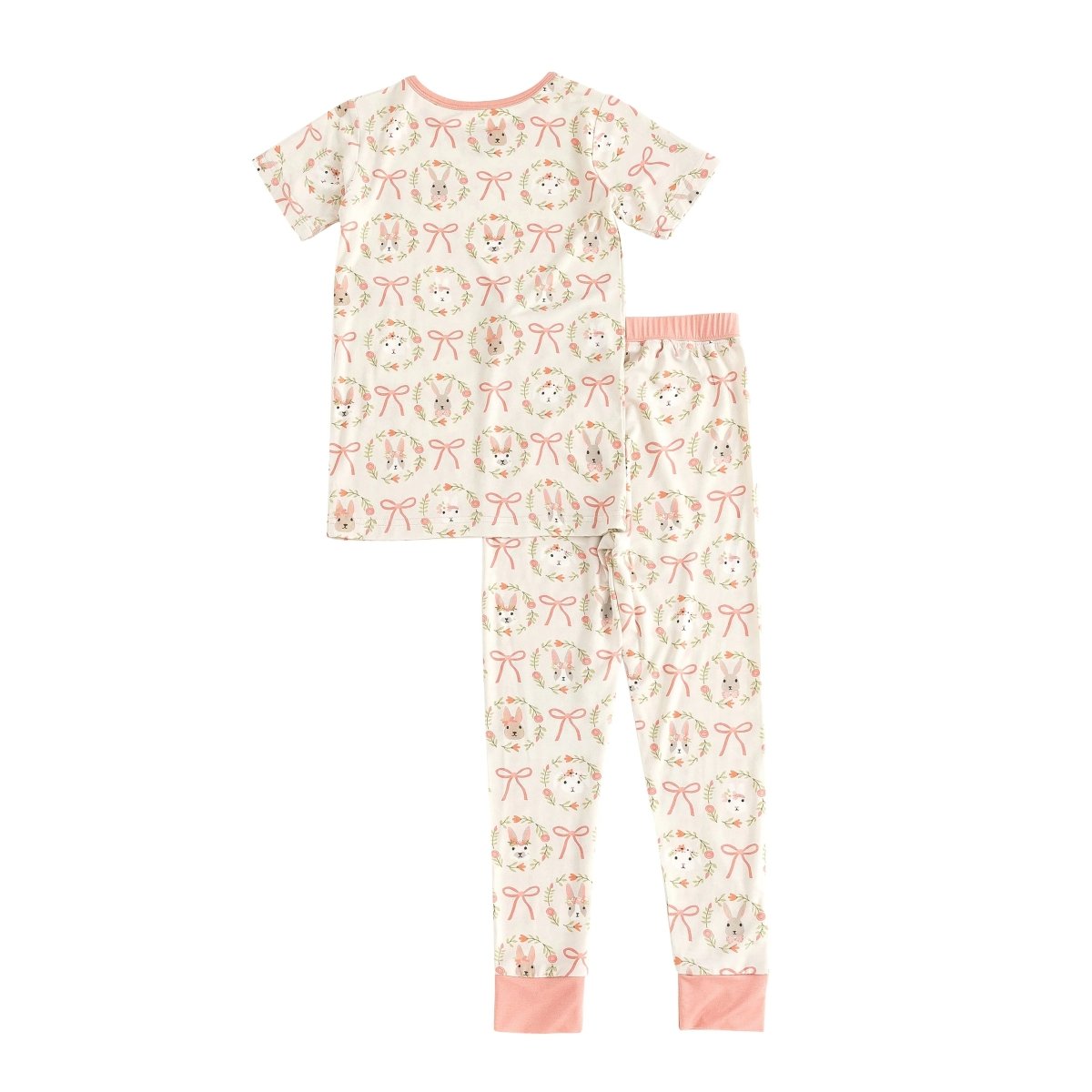 Dreamlet Bows And Bunnies Short Sleeve PJ Pink Two Piece Buttery Soft - Everetts Place Boutique - 