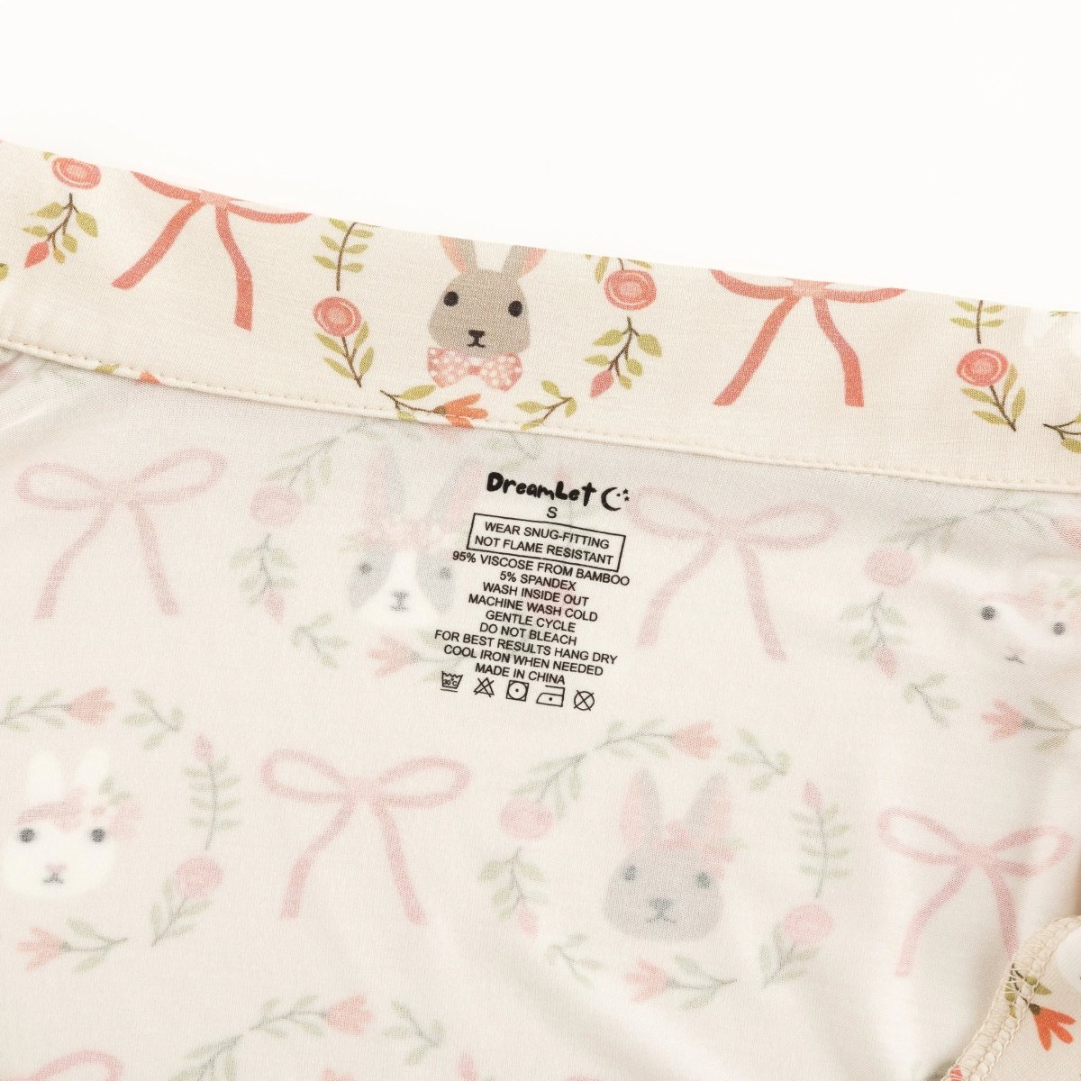 Dreamlet Bows and Bunnies Women Short Sleeve Pajama Set Bamboo - Everetts Place Boutique - 