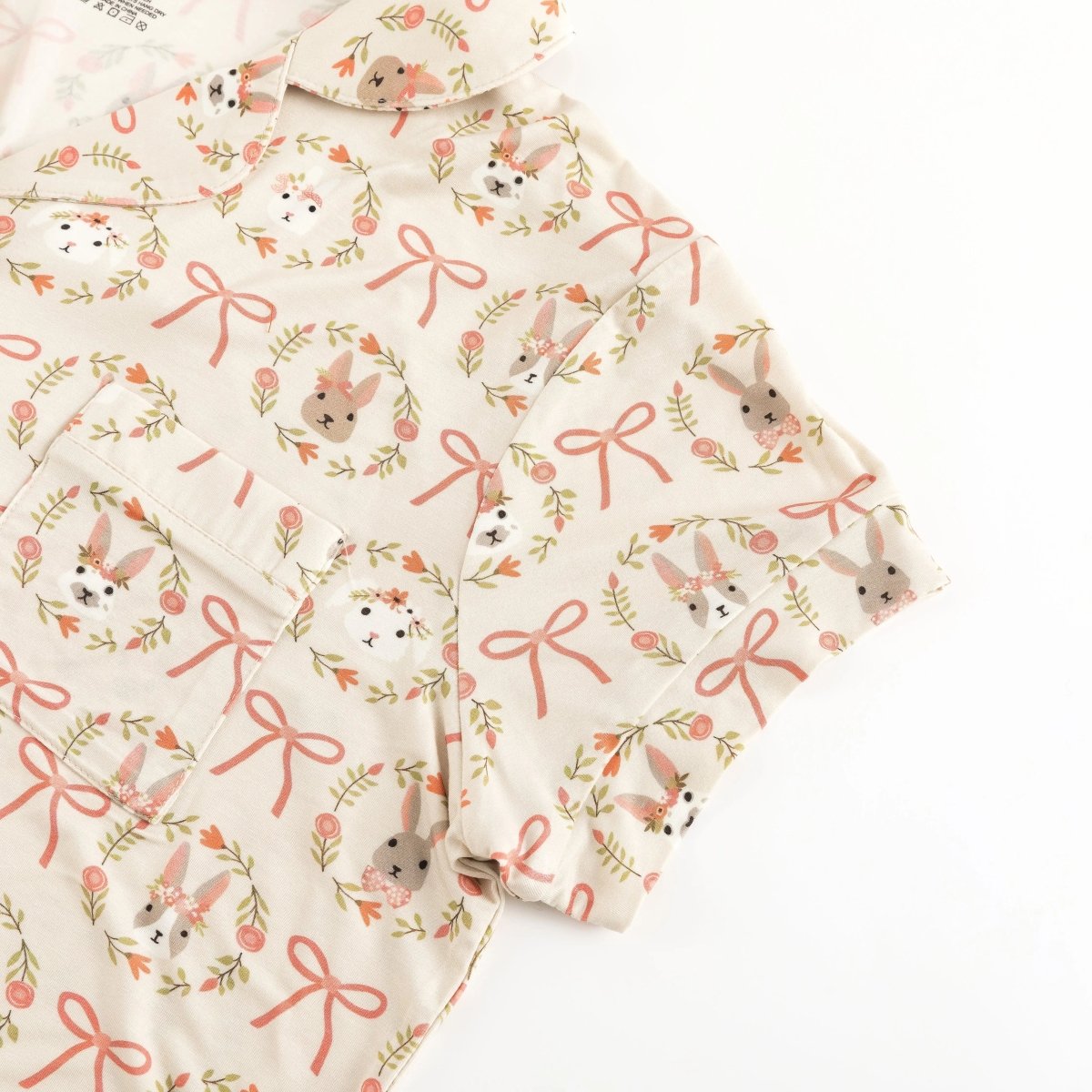 Dreamlet Bows and Bunnies Women Short Sleeve Pajama Set Bamboo - Everetts Place Boutique - 